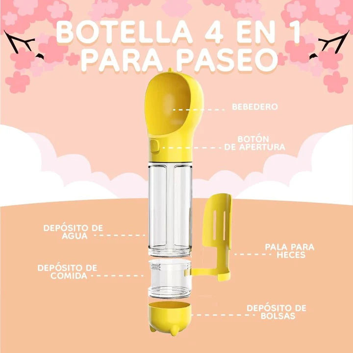 BOTELLA PORTATIL 4 EN 1 MULTIFUNCIONAL PARA MASCOTAS